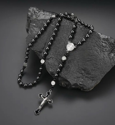 Heavy black rosary with - black,
