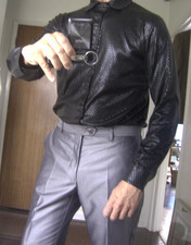 Black Shiny Gloss patterned Dress shirt small medium 38 njghtclub party