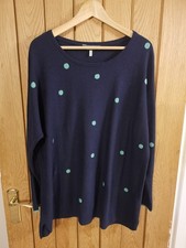 Joules Long Sleeve Cotton Blend Knit Jumper Size 18 Navy Blue turquoise spotted 