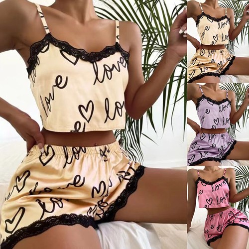 2pcs womens lace satin pyjamas - 2pcs,
