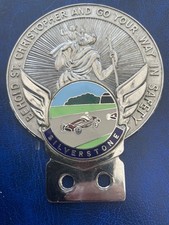 Vintage Car Grill Badge - SILVERSTONE  / St. CHRISTOPHER  - Enamel / Chrome