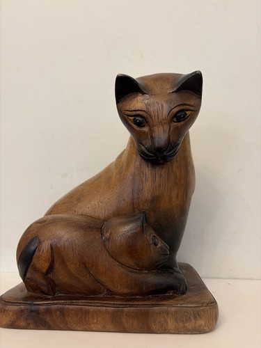 Vintage hand carved wooden cat - vintage,