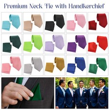 Mens Neck Tie and Pocket Square Handkerchief Set Hanky Wedding Skinny