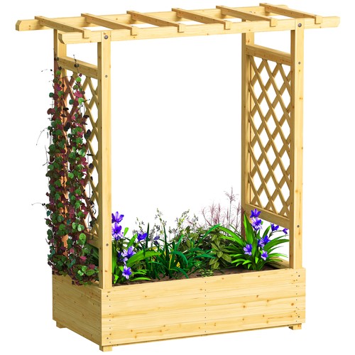 Wooden planter with - planter, trellis