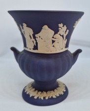 Wedgewood Portland Blue Jasperware Vase Figures & Tree Design (1)