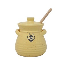 Ceramic Honey Pot w/ Wood Dipper Storage Jar Dispenser Kitchen Organizer 350ml