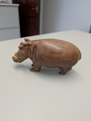 Hand carved wooden hippo - wooden,
