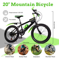 20 Inch Mountain Bike 7 Speed Gears, Adjustable Seat Kids' Bike with Mudguards K