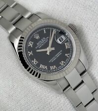 Rolex Datejust Ladies Watch Black Dial Steel 18ct Fluted Bezel Auto 26mm 179174