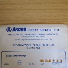 SKODA 105S 105L 120L 120LS 105 120 S110R Coupe Saloon UK Market PRICE LIST 1978