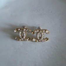 CHANEL Pearl Crystal Earrings
