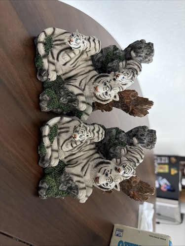 Siberian white tigers bookend - white,