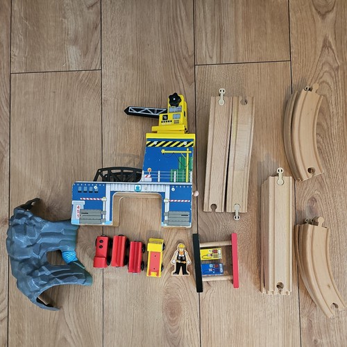 Wooden train track red engine - train,