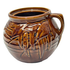 Vintage McCoy Pottery Bean Pot Cookie Jar w/ Handle Highly Glazed Utensil Brown