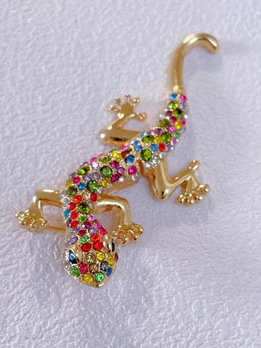 Sparkly rainbow gecko brooch - sparkly,