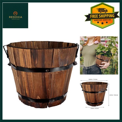 Rustic wooden barrel planter - barrel,