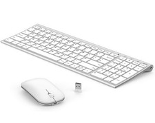 Seenda Wireless Keyboard Mouse Set, Ultra Thin Compact Rechargeable - White