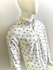 Peter Werth N.1 'Orwell' Shirt Bird Avian Print on White Cotton MEDIUM 36" Chest