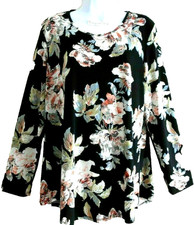 Mr Max Floral Print Brazil-Jersey Long Sleeve Tunic-top- Black multi- Large- 14