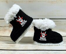 Baby Hand Knitted  Booties Boots Slippers Rock On Goth Metal Punk Skull 0-12M