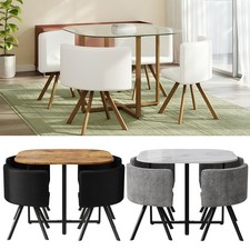 100cm Square Dining Table Set Match with 4 Chairs, Metal Frame Space Saving