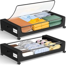 Under Bed Storage with Wheels 2Pack Storage Containers with Clear Window&Label
