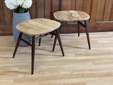 Vintage Pair Converted Ercol Quaker Chair Stools / Mid Century Elm Stools  B