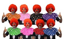 Clown Accessory Kit Collar Wig & Sponge Red Nose Circus Big Top Fancy Dress