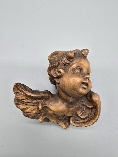 Vintage wood carved cherub - vintage,