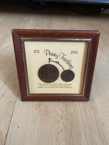 Framed penny farthing - farthing, coin