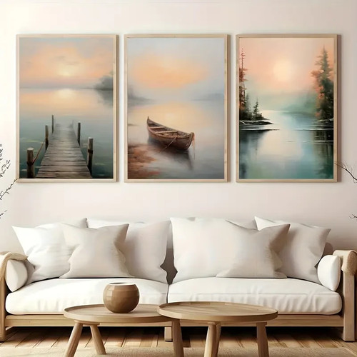 3pcs rural lake - rural, shore