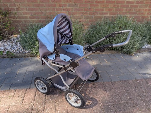 Dolls buggy stroller blue grey - blue,