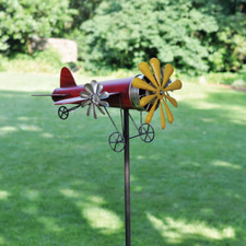 Metal Wind Spinner Aeroplane Garden Balancer Bi-Plane Lawn Ornament Decor 1.6m
