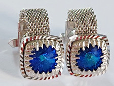 Cufflinks Platinum filled Simulated Large Sapphire cut LUXURY/UK/S