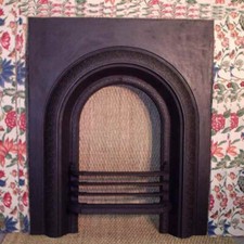 Original early antique cast iron arch fire insert 30 Inches Wide