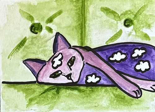 Aceo original watercolour - aceo, cat