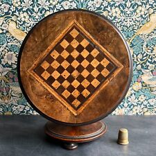 Antique 19th C Doll Size 4" Tilt Top Table Games Table For Chess Checkers