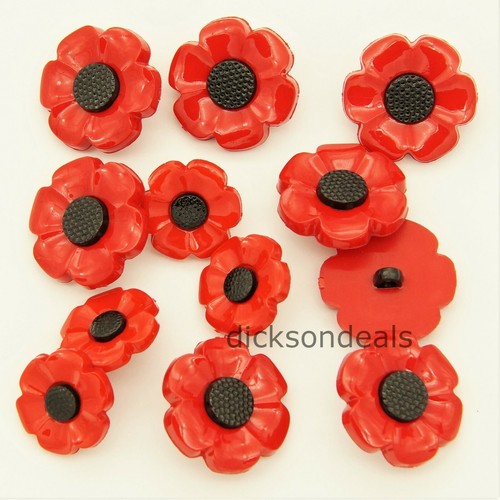 Poppy flower buttons - 10, red