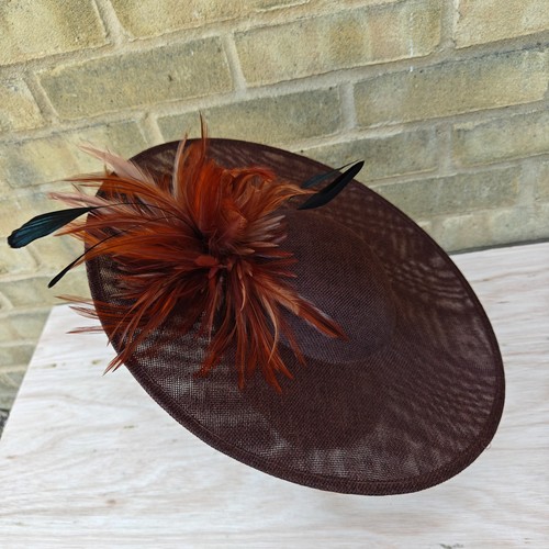 Brown feather wide brim - brown,