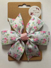 HANDMADE PINK ROSE FLORAL HAIR BOW CLIP BOBBLES CHOOSE DESIGN