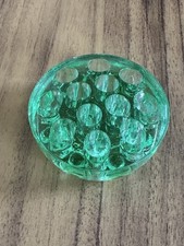 Green Glass Flower Frog Block 12 Hole Vintage Art Deco Style