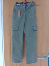 Next Boys/Girls/Unisex Age 12 Khaki Green Cargo Trousers Soft Feel NWT