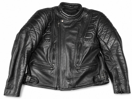 Black leather motorbike jacket - leather,