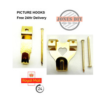 BRASS PICTURE HOOKS WITH NAILS *RM24* WALL HOOK HANGING FRAME SINGLE DOUBLE GOLD