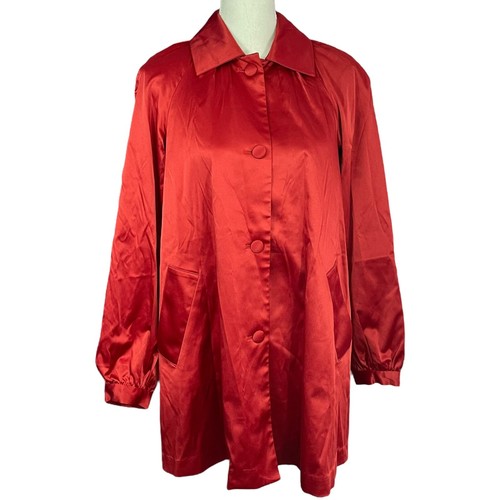 Red satin trench coat - satin, xs