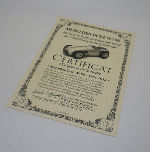 Mercedes benz w196 certificate - mercedes-benz,