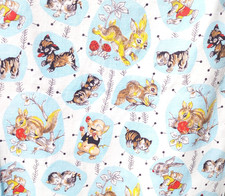 Retro MCM 1950s Cotton Barkcloth Children's Curtains Kitsch Cute Animal Atomic