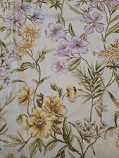 Vintage Curtains / Screen Print Fabric Floral Cotton Satin  L46" / 44" EACH