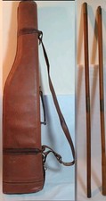 Antique Brown English Leather Leg Of Mutton Shotgun Carrying Case & cleaning rod