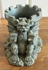 Resin Grey Gothic Medieval Gargoyle Planter Pot / Candle Holder / Desk Tidy 3.5”